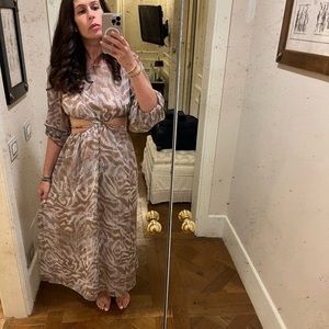 Zara cut out printed dress camel/white size small